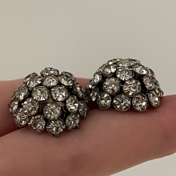 Vintage Sparkly Paste Stone Earrings Screw Back Clear Antique Art - Picture 6 of 10